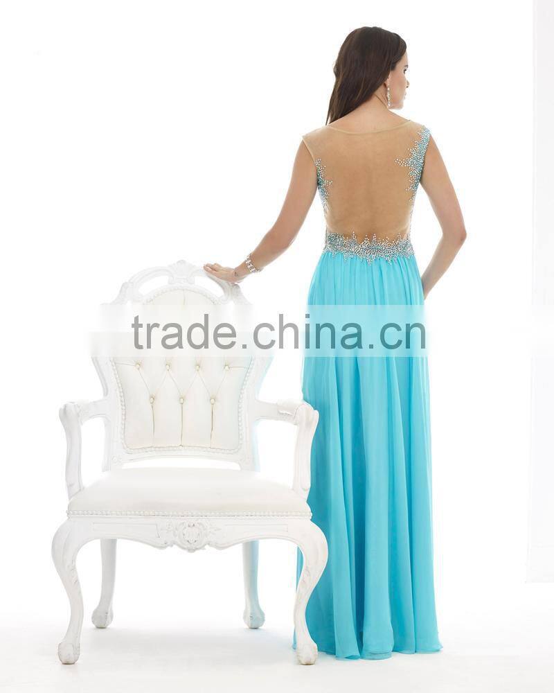 2015 Latest vestidos Evening Dress Design Summer Beaded Plus Size Long Sheer Back Party Dresses Evening Gowns