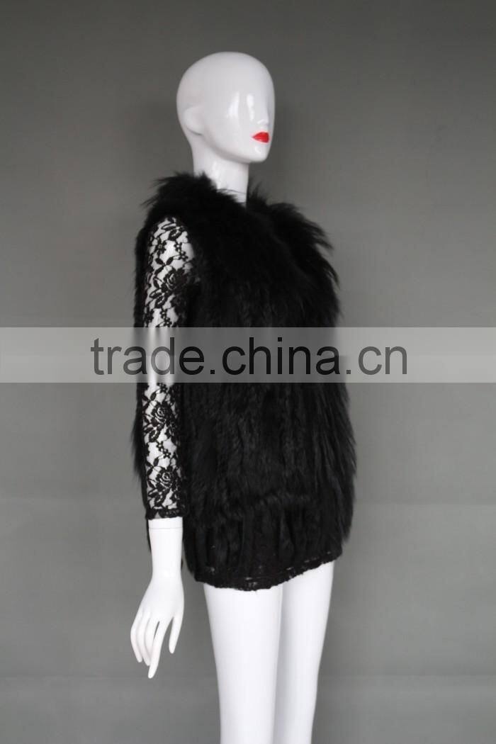 Natural Stylish Fashion Women's Knitted Genuine Rabbit Fur Vest
