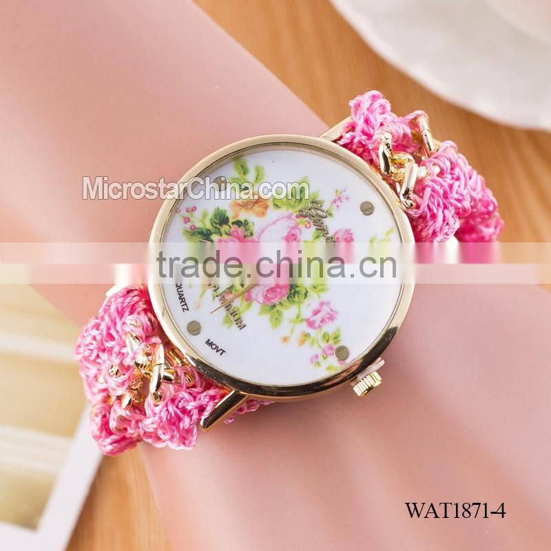 DIY hand made woven chain flowers watch women