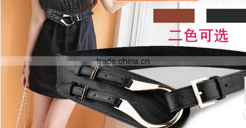 korea style fashion ladies and women lichee pattern super wide leather waist belt for dress and down coat
