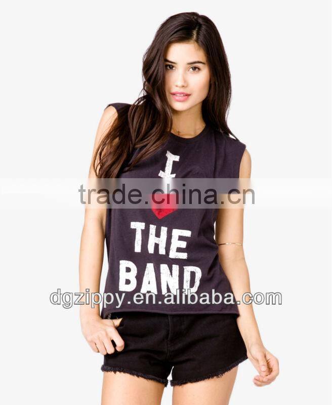 2013 Fashioin women sleeveless muscle tee/t shirt design made in china