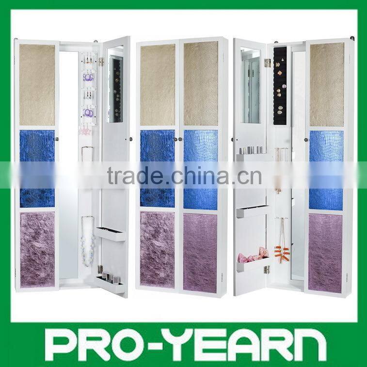 Wall Mounted Wooden Mirrored Jewelry Cabinet with Flower Shape and Bottom Shelf