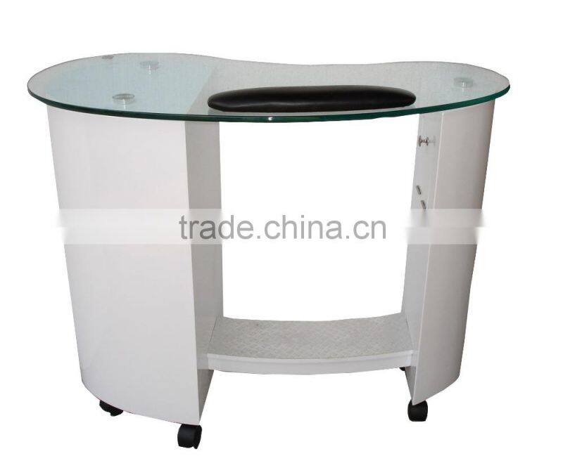 Single glass top wooden modern cheap manicure table