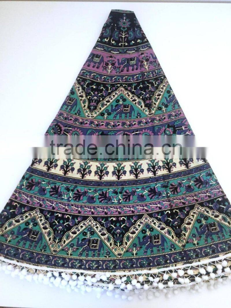 Green 72" Indian Tapestry Round Mandala Tapestry Roundie Round Table Cover Wholesaler Indian Tapestry Art