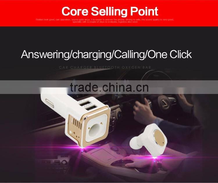 China mainland phone car charger/mini car charging ear-in headset with dual USB
