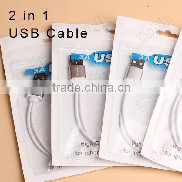 Short Mini 22cm Aluminum 2 In 1 USB Cable For Samsung Iphone