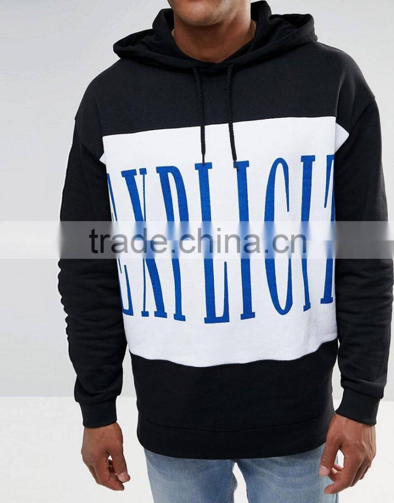 Daijun OEM drawstring 100% cotton black silk-screen logo men pullover oversized hoodie