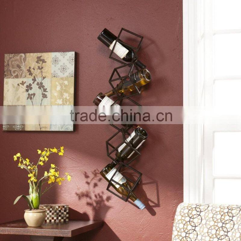 Black Metal Wall Mounted Geometric Wine Rack/Organizer for 5 Bottles