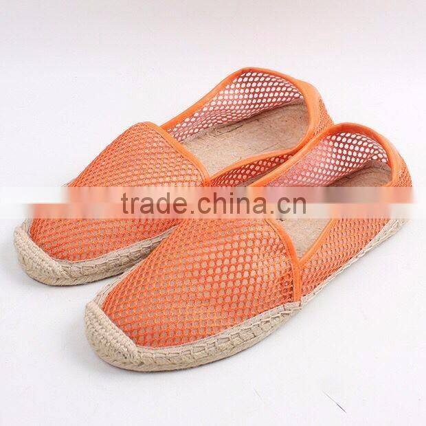 Latest design belly shoes factory espadrilles fashion mesh material jute sole espadrille