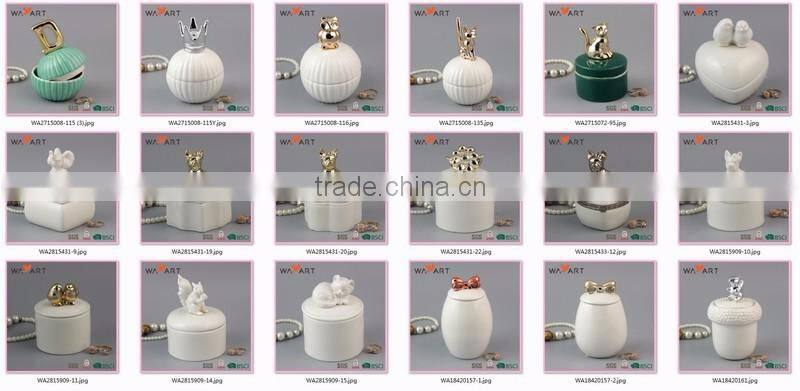 Unique White Round Shaped Ceramic Custom Jewelry Box With Bird