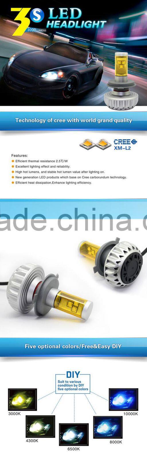 2015 newest 3S High power led car lighting 9006 led headlight on hot sell