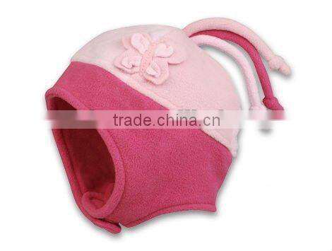 Fancy polar fleece kids winter hat with velcro closure (SU-KH33032)