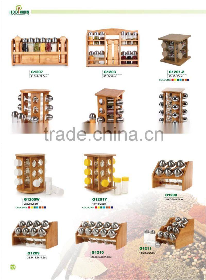 High quality bamboo wood Spice rack with 8 jars
