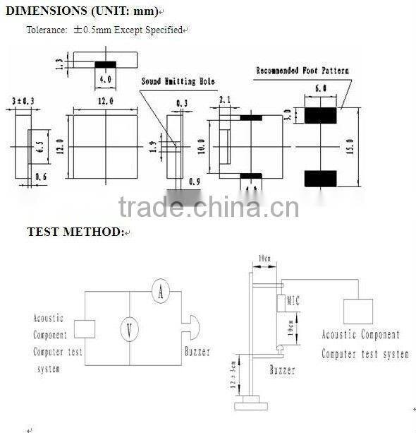 Low current smd buzzer with CE&Rohs(Piezo SMD buzzer)