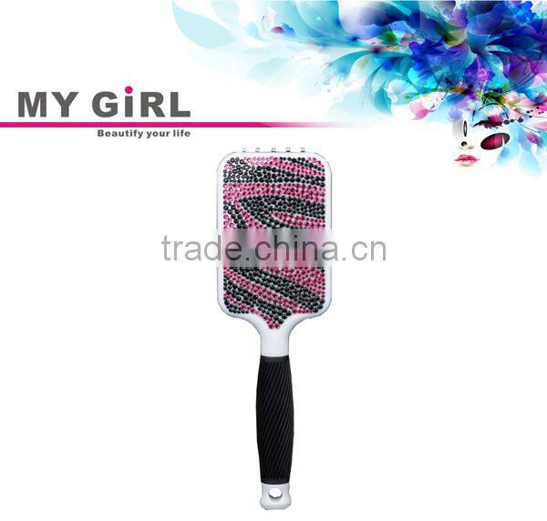 m MY GIRL top quality magic hair brush zebra type bling crystal resin hair brush beautiful star hair straightener comb