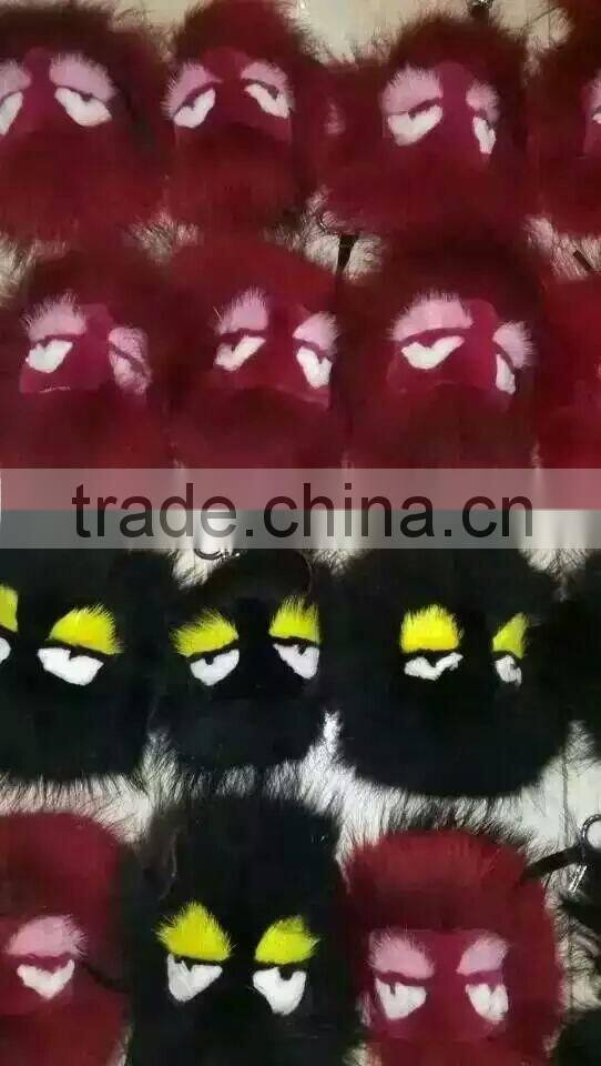 Factory Cute Style High Quality Real Fox Fur Monster Doll Keychain Charm for bag