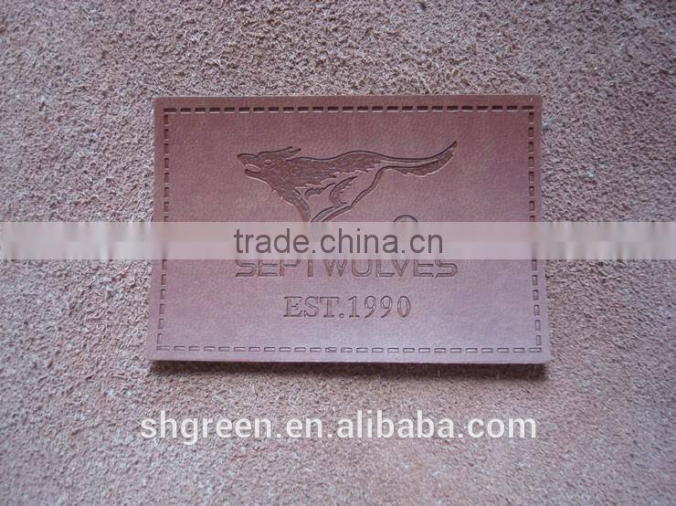 Brand leather label with sewing groove for easy stitching