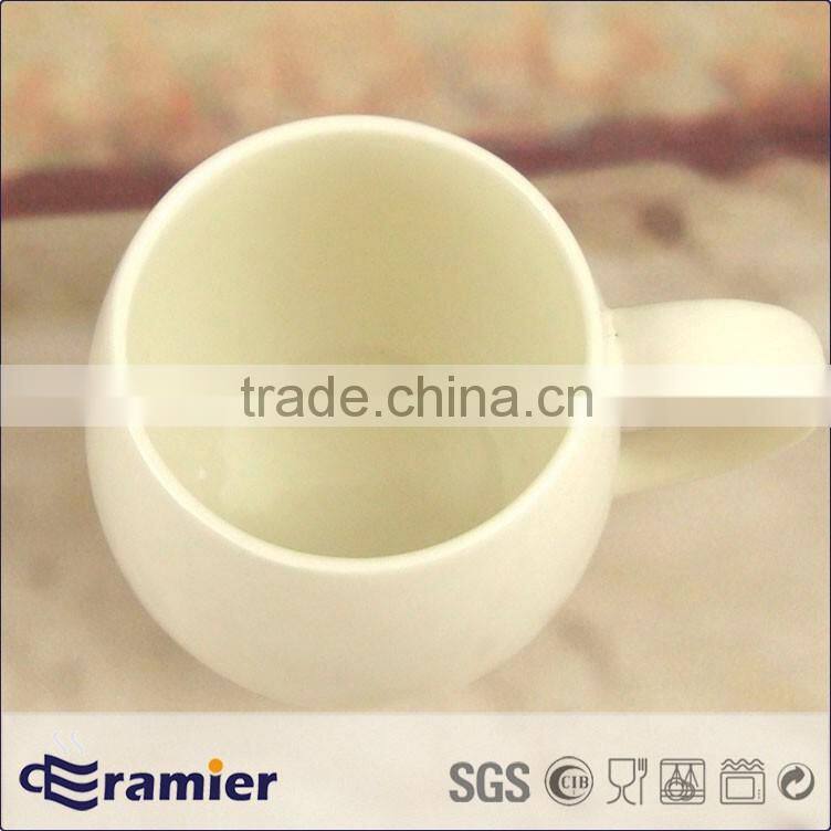White new bone china mug belly shape with handle