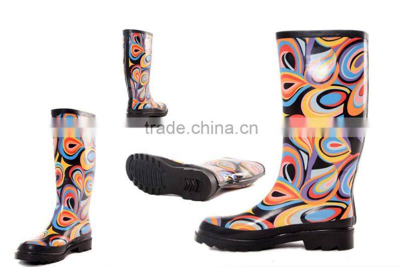 Western colourful and cheap rubber ladies rain boots for women