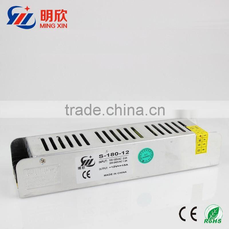 High quality 180w DC 12v 15a strip shape switch power supply ac to dc 12v