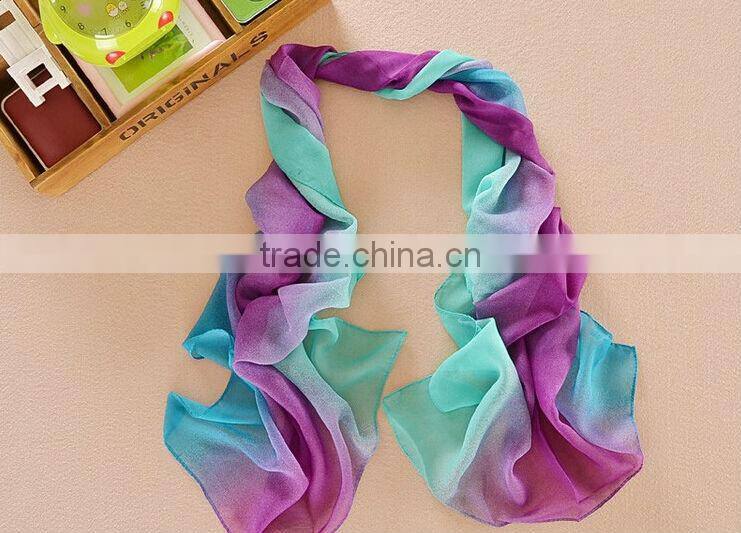 Wholesale Cheap Fashion Chiffon Scarf Womens High Quality Gradual Colors Chiffon Georgette Silk Scarves Shawl Female Long Design