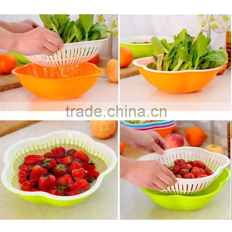 Fruit And Vegetable Drainer Basket With Lid , Plastic Drain Basket