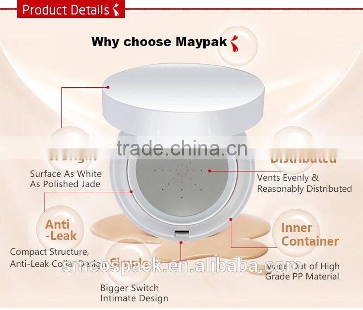 cosmetics packaging 15g plastic round white silver BB CC air cushion compact