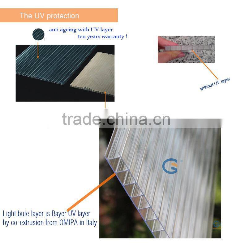 Zhong Shan GoodLife 100% virgin material from Bayer ASTM & UL in USA approved roofing of coal mine transparent hollow pc sheet