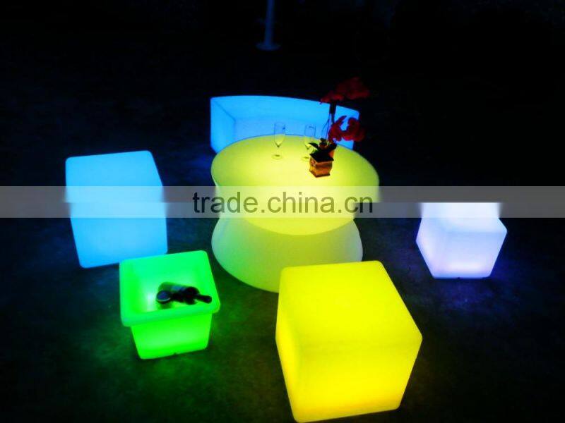 plastic PE led cube stool with cushion&color changing ottomans
