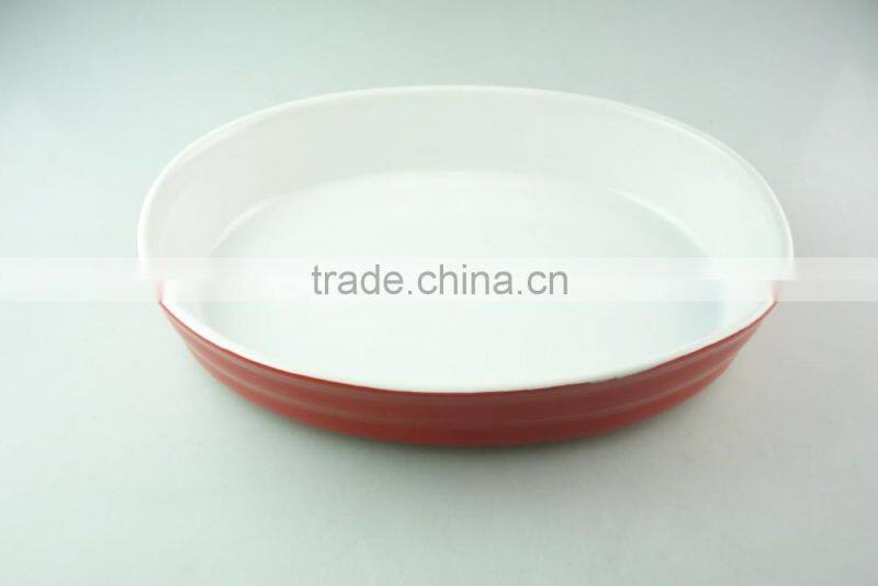 red ceramic bake plate, durable oval shaped ceramic bakeware in stock