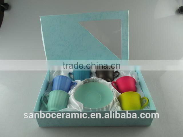 Matte Colorful ceramic coffee cup set, Mini Ceramic Cup and Saucer Box