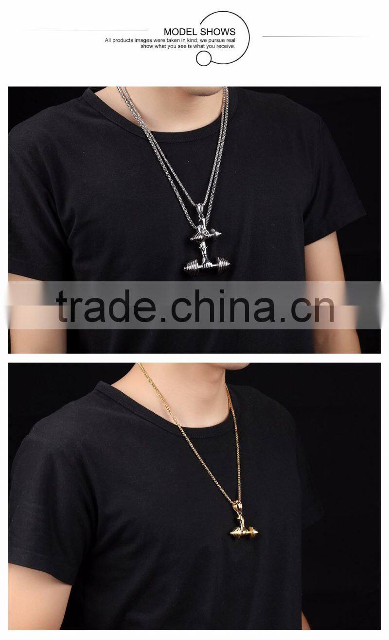 Fashion Men's Silver Black Gold Stainless Steel Dumbbel Pendant Necklace