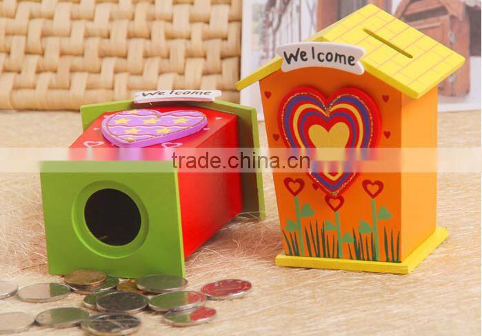 kids cartoon house wooden saving box&money box