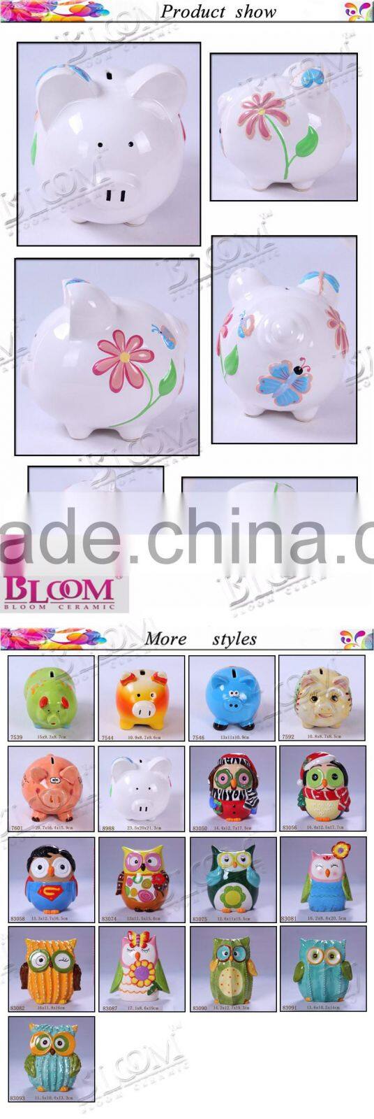 Simple design white pig shape ceramic cheap piggy bank