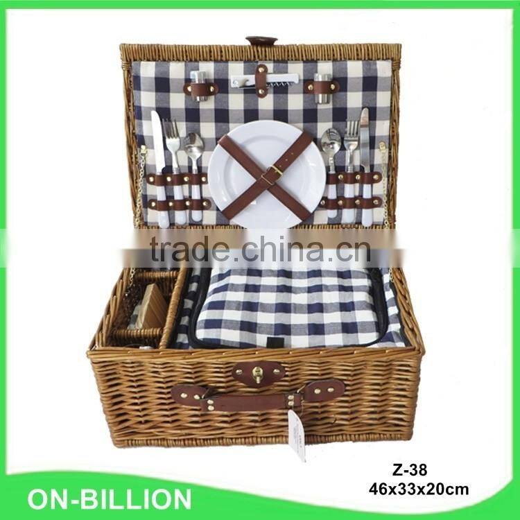 Hand willow woven portable wicker camping picnic basket