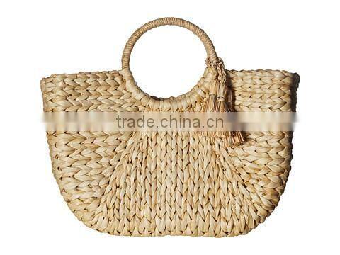 Water hyacinth pompom beach bag/ handbag with pompom