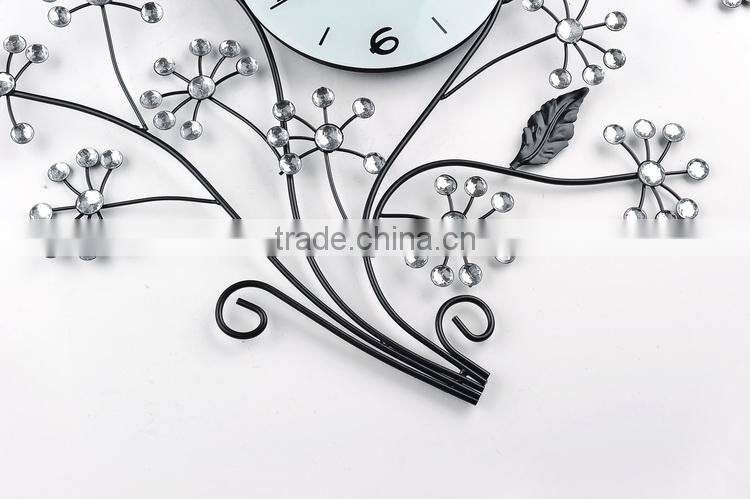 2015 china factory modern luxury tree design iron art quartz wall clock