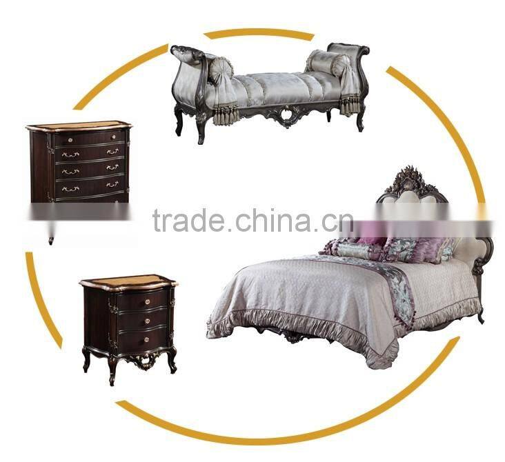 Handmade French Classic Style Brown and Silver Tufted Bed with Wardrobe and Nightstand BF12-03254k