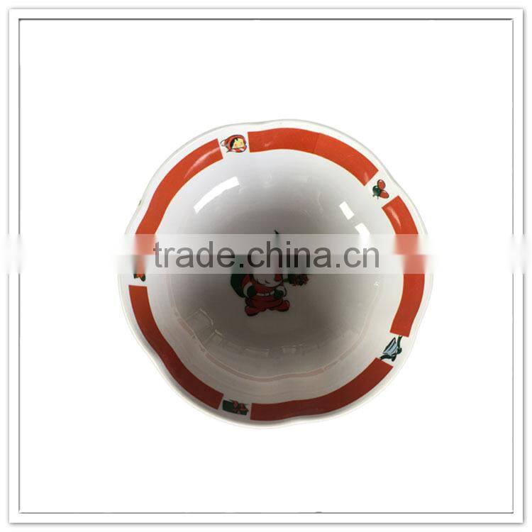 red decorative ceramic like melamine fruit bowl with Santa Claus decal