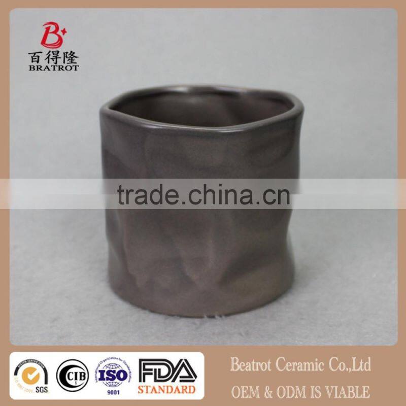 Set of 2 Modern Decorative Folded Design Small Ceramic Plant Pot Flower Planter