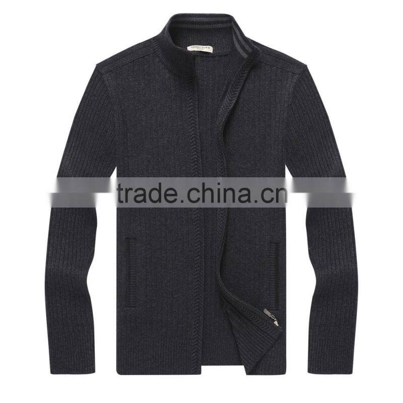 Casual men's winter wool knitted zip cardigan men plain knit cardigan sweater