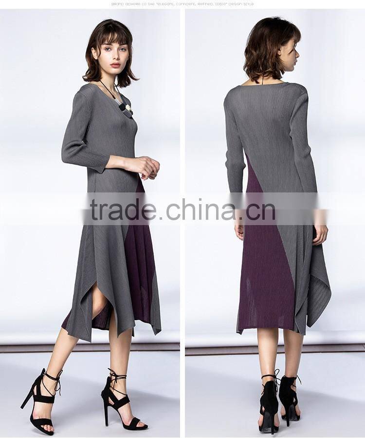 High elastic pleat asymmetrucal spring women dress