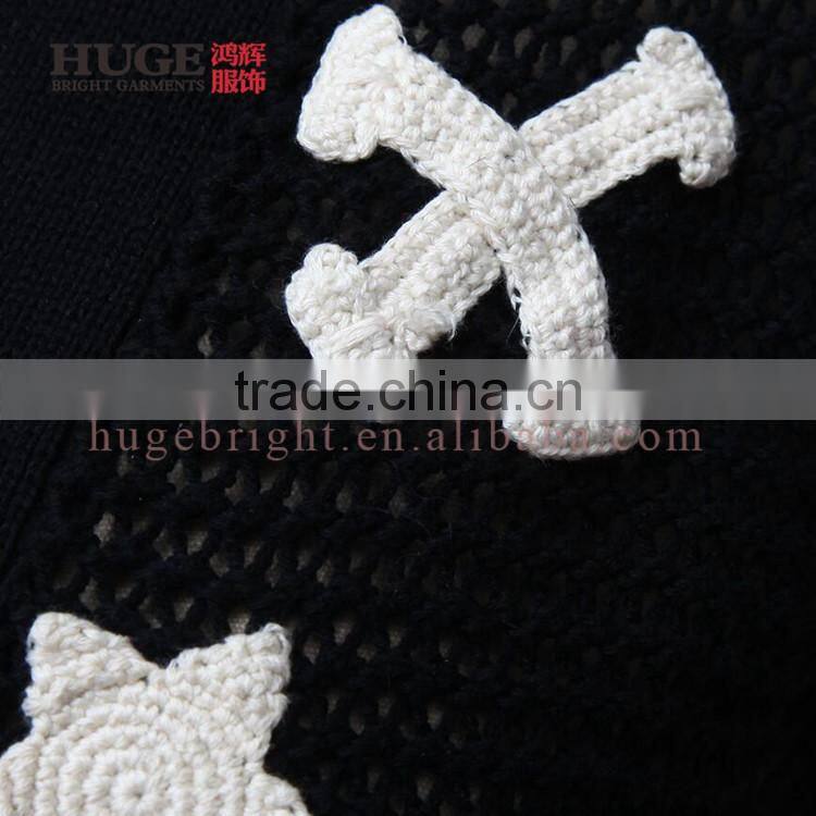 100% Cotton Hand Crocheted Sweater Black Womens Crop Top