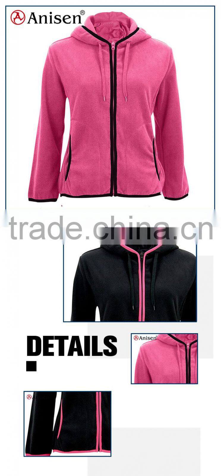Contrast piped girls fleece sport jacket zipper up