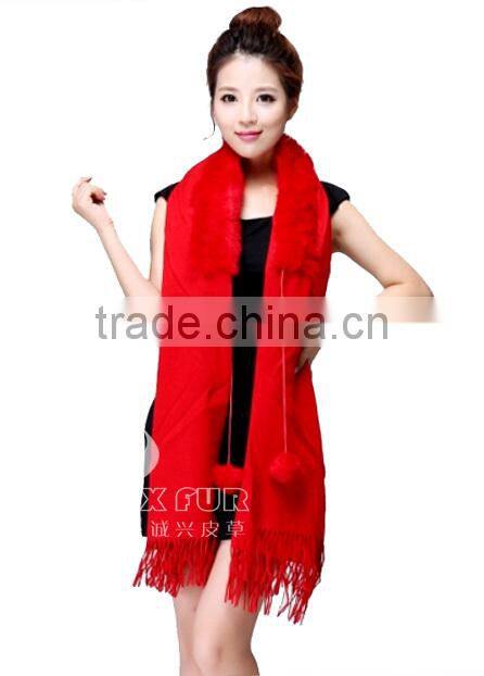 CX-B-P-34A Fur Trimmed Cape Fashion Fur Pashmina Shawl