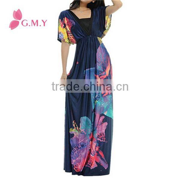 Women V-neck Cap Sleeve Empire Waist Over Sized Maxi Casual Beach Dress