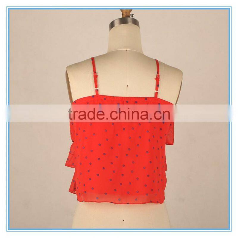 Spaghetti Latest Design Girls Crop Top With 3 Layers Ruffles