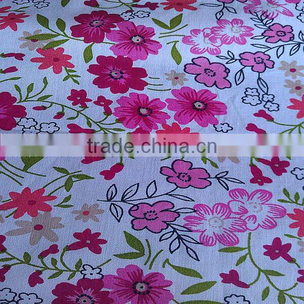 red flower printed cotton poplin fabric for shirt