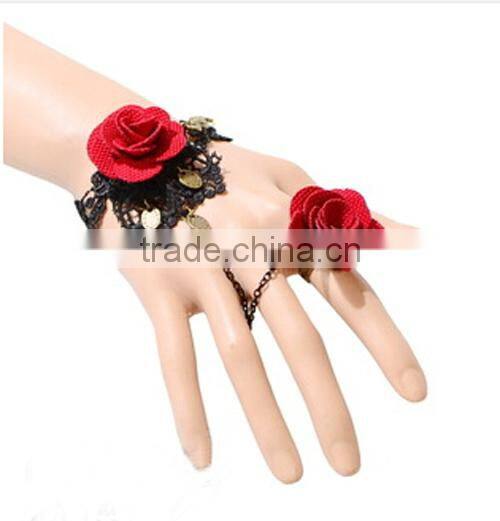 2015 hot style South Korean lace bracelets with ring sets Yiwu handmade rose jewelry set wholesale