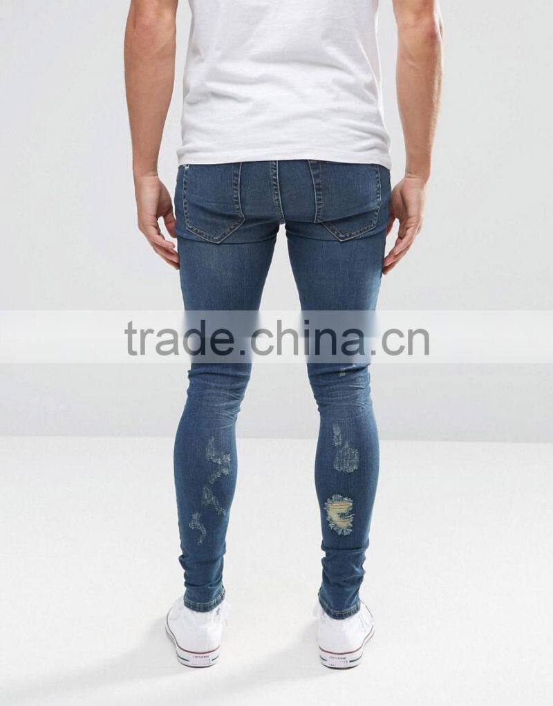 Slim Leg Slim Fit Distressed Moto Jeans for Men